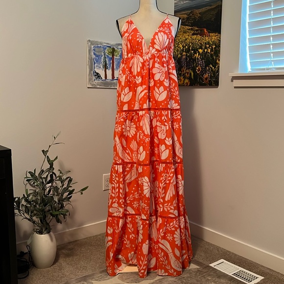 FARM Rio Dresses & Skirts - FARM Rio Vibrant Orange Floral Maxi Dress